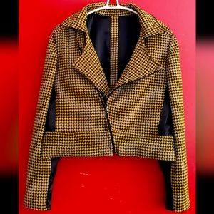 Yellow and black houndstooth moto jacket